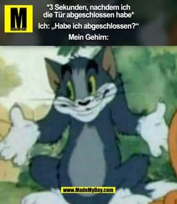 *3 Sekunden, nachdem ich
die Tür abgeschlossen habe*
Ich: „Habe ich abgeschlossen?"
Mein Gehirn: