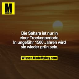 Die Sahara ist nur in einer Trockenperiode. In ungefähr 1500 Jahren wird sie wieder grün sein.
