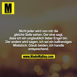 Nicht jeder wird von mir die gleiche Seite sehen. Der eine sagt, dass ich ein unglaublich lieber Engel bin. Der andere w