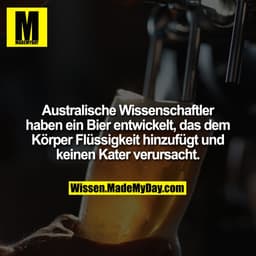 Australische Wissenschaftler haben ein Bier entwickelt, das dem Körper Flüssigkeit hinzufügt und keinen Kater verursacht