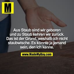 Aus Staub sind wir geboren und zu Staub kehren wir zurück. Das ist der Grund, weshalb ich nicht staubwische. Es könnte j