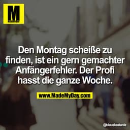 Den Montag scheiße zu finden, ist ein gern gemachter Anfängerfehler. Der Profi hasst die ganze Woche.