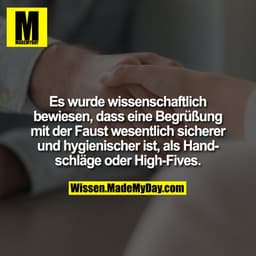 Es wurde wissenschaftlich bewiesen, dass eine Begrüßung mit der Faust wesentlich sicherer und hygienischer ist, als Hand