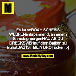 Es ist soBOAH SCHEISS WESPENentspannend, an einem SamstagmorgenHAU AB DU DRECKSVIEHauf dem Balkon zu frühstDAS IST MEIN 