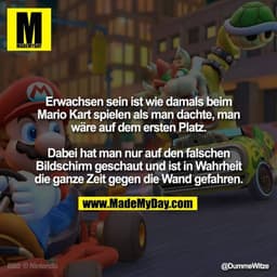 Erwachsen sein ist wie damals beim Mario Kart spielen als man dachte, man wäre auf dem ersten Platz.

Dabei hat man nur 