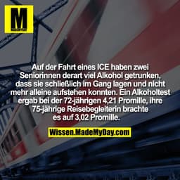 Auf der Fahrt eines ICE haben zwei Seniorinnen derart viel Alkohol getrunken, dass sie schließlich im Gang lagen und nic