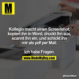 Kollegin macht einen Screenshot, kopiert ihn in Word, druckt ihn aus, scannt ihn ein, und schickt ihn mir als pdf per Ma