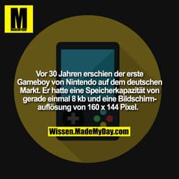 Vor 30 Jahren erschien der erste Gameboy von Nintendo auf dem deutschen Markt. Er hatte eine Speicherkapazität von gerad