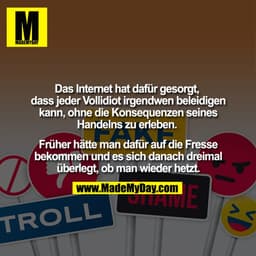 Das Internet hat dafür gesorgt, dass jeder Vollidiot irgendwen beleidigen kann, ohne die Konsequenzen seines Handelns zu