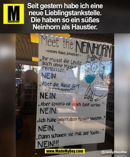 Seit gestern habe ich eine neue Lieblingstankstelle. Die haben so ein süßes Neinhorn als Haustier. @JonnyDiscofox
(BILD)