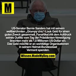 US-Senator Bernie Sanders hat mit seinem weltberühmten „Grumpy chic“-Look Geld für einen guten Zweck gesammelt. Fanartik