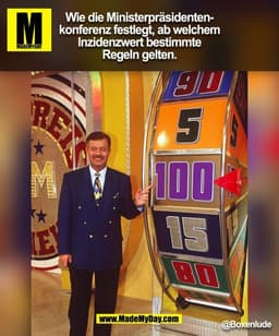 Wie die Ministerpräsidenten-
konferenz festlegt, ab welchem
Inzidenzwert bestimmte
Regeln gelten. @BoxenIude
(BILD)