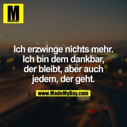 Ich erzwinge nichts mehr.
Ich bin dem dankbar,
der bleibt, aber auch
jedem, der geht.
