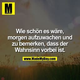 Wie schön es wäre,
morgen aufzuwachen und
zu bemerken, dass der
Wahnsinn vorbei ist.