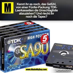 Kennt ihr es noch, das Gefühl,
von einer Fünfer-Packung TDK-
Leerkassetten die Umschlagfolie
abzuziehen? Und riecht ihr
