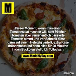Dieser Moment, wenn man einen
Tomatensalat machen will, statt frischen
Tomaten aber versehentlich passierte
Tomaten nimm