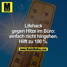 Lifehack
gegen Hitze im Büro:
einfach nicht hingehen.
Hilft zu 100 %.
