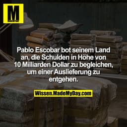 Pablo Escobar bot seinem Land an, die Schulden in Höhe von 10 Milliarden Dollar zu begleichen, um einer Auslieferung zu 