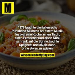 1979 brachte die italienische Punkband Skiantos bei einem Musikfestival eine Küche, einen Tisch, einen Fernseher und ein