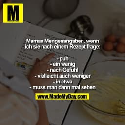 Mamas Mengenangaben, wenn
ich sie nach einem Rezept frage:

- puh
- ein wenig
- nach Gefühl
- vielleicht auch weni
