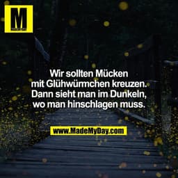 Wir sollten Mücken
mit Glühwürmchen kreuzen.
Dann sieht man im Dunkeln,
wo man hinschlagen muss.