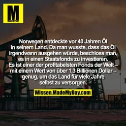 Norwegen entdeckte vor 40 Jahren Öl in seinem Land. Da man wusste, dass das Öl irgendwann ausgehen würde, beschloss man,