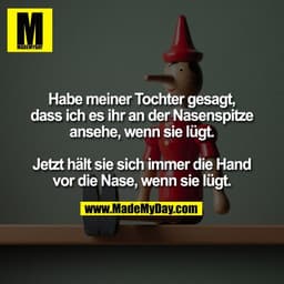 Habe meiner Tochter gesagt,
dass ich es ihr an der Nasenspitze
ansehe, wenn sie lügt.

Jetzt hält sie sich immer die Han