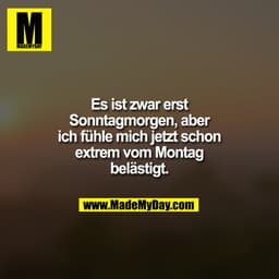 Es ist zwar erst
Sonntagmorgen, aber
ich fühle mich jetzt schon
extrem vom Montag
belästigt.