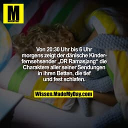 Von 20:30 Uhr bis 6 Uhr morgens zeigt der dänische Kinderfernsehsender „DR Ramasjang“ die Charaktere aller seiner Sendun