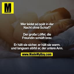 Wer leidet so spät in der
Nacht ohne Schlaf?

Der große Löffel, die
Freundin schläft brav.

Er hält sie sicher, er hält 
