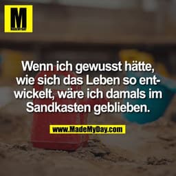 Wenn ich gewusst hätte,
wie sich das Leben so ent-
wickelt, wäre ich damals im
Sandkasten geblieben.