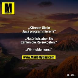„Können Sie in
Java programmieren?“

„Natürlich, aber Sie
zahlen die Reisekosten.“

„Wir melden uns.“