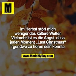 Im Herbst stört mich
weniger das kältere Wetter.
Vielmehr ist es die Angst, dass
jeden Moment „Last Christmas“
irgendwo 