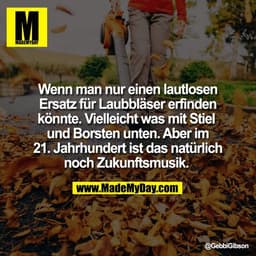 Wenn man nur einen lautlosen
Ersatz für Laubbläser erfinden
könnte. Vielleicht was mit Stiel 
und Borsten unten. Aber im