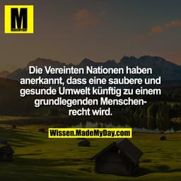 Die Vereinten Nationen haben anerkannt, dass eine saubere und gesunde Umwelt künftig zu einem grundlegenden Menschenrech
