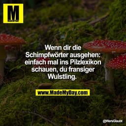 Wenn dir die
Schimpfwörter ausgehen:
einfach mal ins Pilzlexikon
schauen, du fransiger
Wulstling.