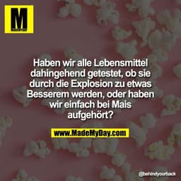 Haben wir alle Lebensmittel
dahingehend getestet, ob sie
durch die Explosion zu etwas
Besserem werden, oder haben
wir ei