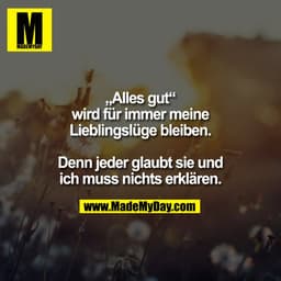 „Alles gut“
wird für immer meine
Lieblingslüge bleiben.

Denn jeder glaubt sie und
ich muss nichts erklären.