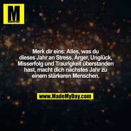 Merk dir eins: Alles, was du
dieses Jahr an Stress, Ärger, Unglück,
Misserfolg und Traurigkeit überstanden
hast, macht d