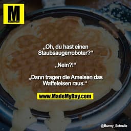 „Oh, du hast einen
Staubsaugerroboter?“

„Nein?!“

„Dann tragen die Ameisen das
Waffeleisen raus.“