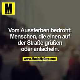 Vom Aussterben bedroht:
Menschen, die einen auf
der Straße grüßen
oder anlächeln.