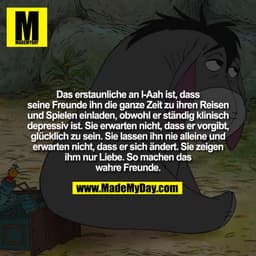 Das erstaunliche an I-Aah ist, dass
seine Freunde ihn die ganze Zeit zu ihren Reisen
und Spielen einladen, obwohl er stä