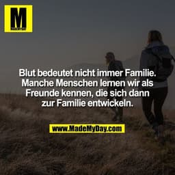 Blut bedeutet nicht immer Familie. Manche Menschen lernen wir als Freunde kennen, die sich dann zur Familie entwickeln.
