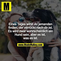 Eines Tages wirst du jemanden finden, der verrückt nach dir ist. Es wird zwar wahrscheinlich ein Hund sein, aber es ist,