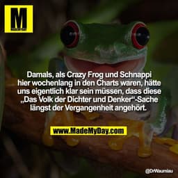Damals, als Crazy Frog und Schnappi
hier wochenlang in den Charts waren, hätte
uns eigentlich klar sein müssen, dass die