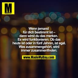 Wenn jemand 
für dich bestimmt ist –
dann wirst du das merken. 
Es wird funktionieren. Ob das
heute ist oder in fünf Jah