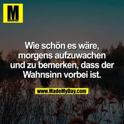 Wie schön es wäre,
morgens aufzuwachen
und zu bemerken, dass der
Wahnsinn vorbei ist.