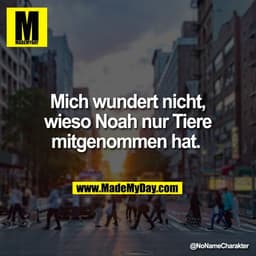 Mich wundert nicht,
wieso Noah nur Tiere
mitgenommen hat.