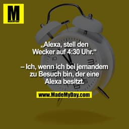 „Alexa, stell den
Wecker auf 4:30 Uhr.“

– Ich, wenn ich bei jemandem
zu Besuch bin, der eine
Alexa besitzt.
