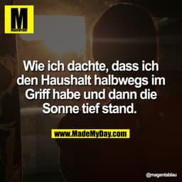 Wie ich dachte, dass ich
den Haushalt halbwegs im
Griff habe und dann die
Sonne tief stand.